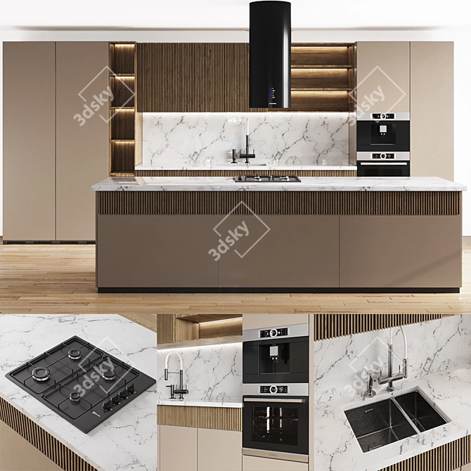 Modular Kitchen Design Set 3D model image 1