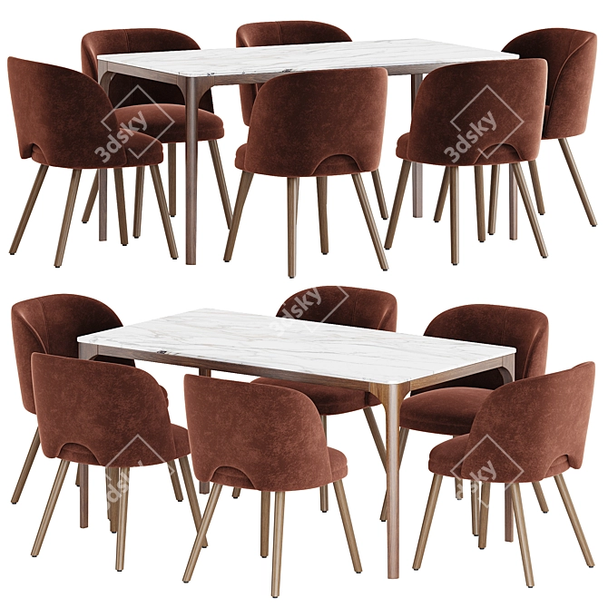 Midcentury Modern Barrel Backed Dining 3D model image 1