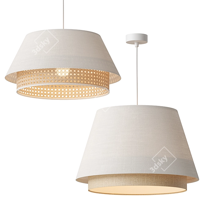 Velvet and Rattan Pendant Light 3D model image 1