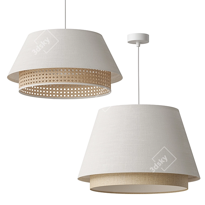 Velvet and Rattan Pendant Light 3D model image 2