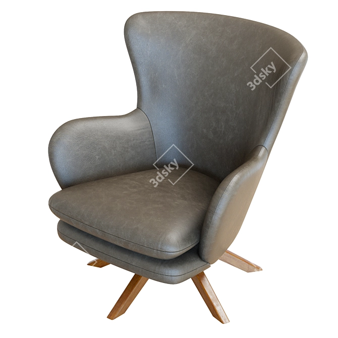 Crete&Barrel Grey Leather Wingback Chair 3D model image 4