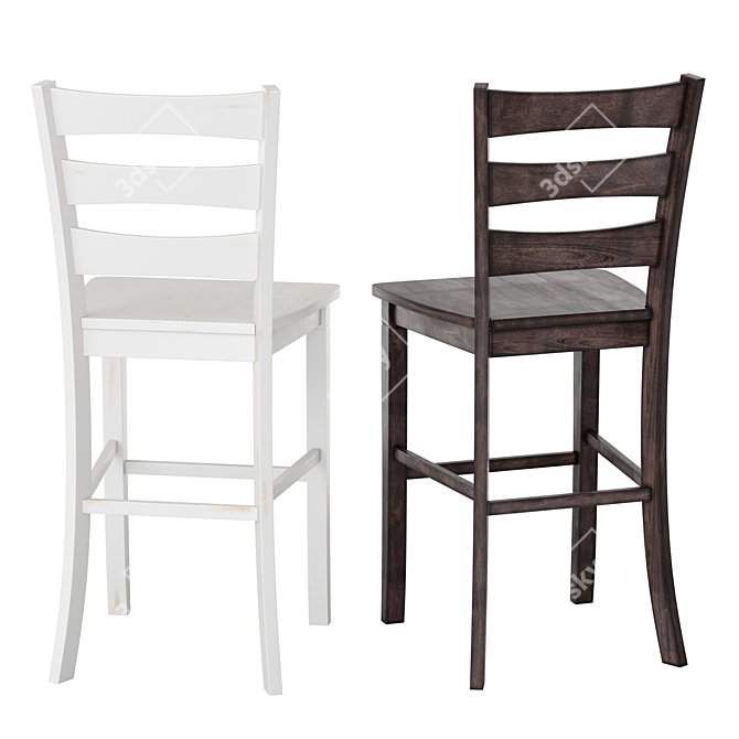 Farmhouse Style Wooden Bar Stool 3D model image 2