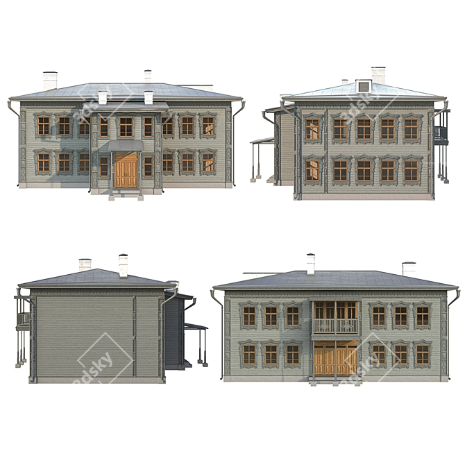 Historic Wooden Building Kazan 3D model image 2