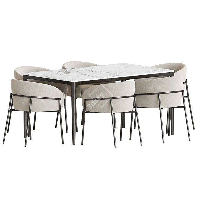  Modern Dining Set Velvet-Marble 3D model image 2