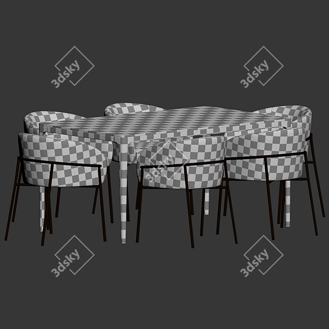  Modern Dining Set Velvet-Marble 3D model image 4