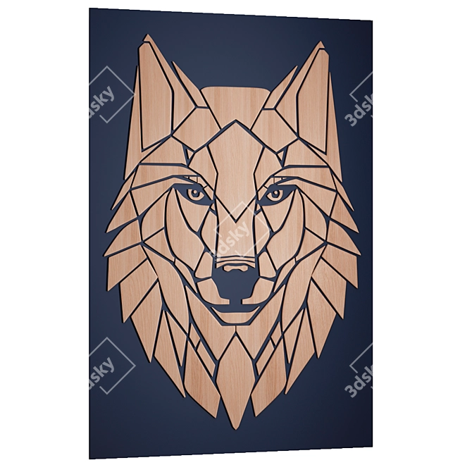 Handcrafted Wooden Wolf Portrait 3D model image 1