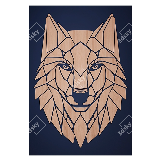 Handcrafted Wooden Wolf Portrait 3D model image 2