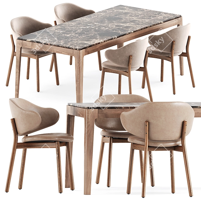 Modern Dining Set: Holly Chairs & Ziggy Table 3D model image 1