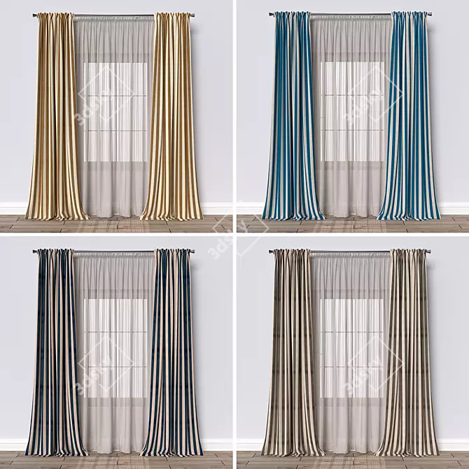  Wide Striped Curtain Fabric 3D model image 2