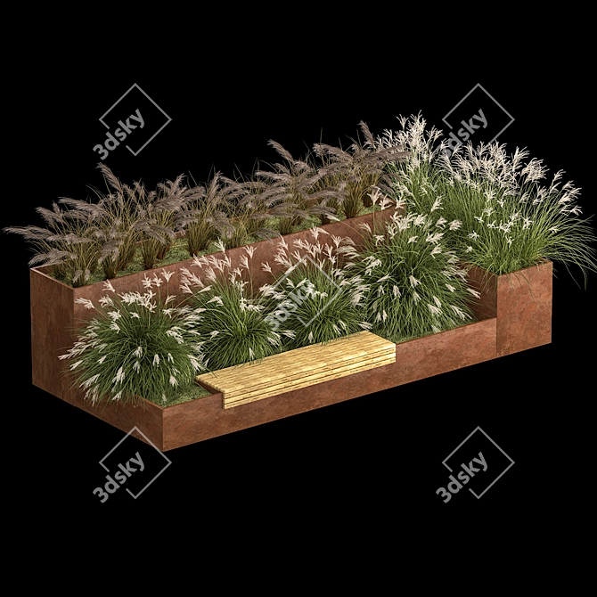 Urban Oasis Bench with Grasses 3D model image 2