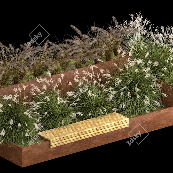 Urban Oasis Bench with Grasses 3D model image 3