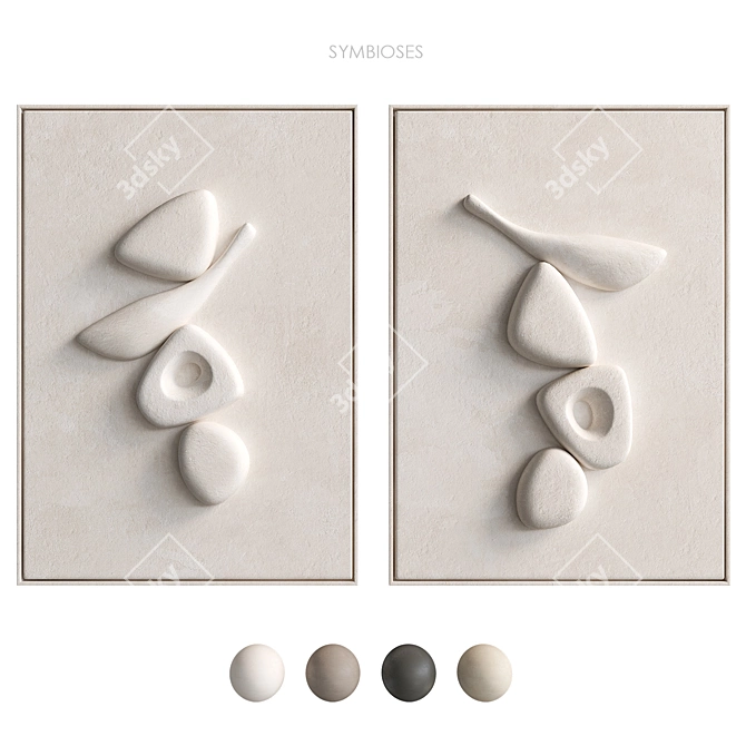 Sculpted Wall Art Symbioses Beige 3D model image 1