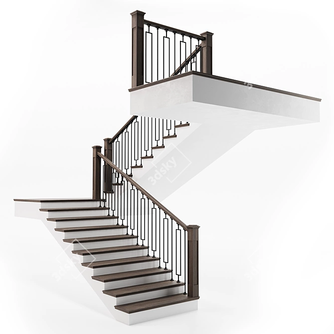 Modern Metal-Wood Staircase - White 3D model image 1