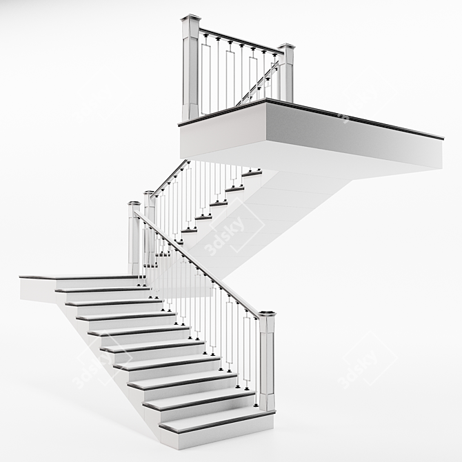 Modern Metal-Wood Staircase - White 3D model image 4