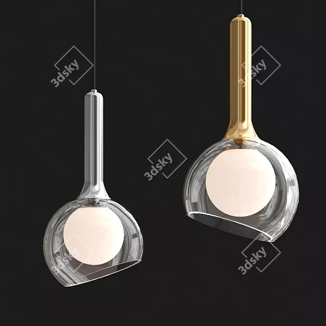 Glass Dome Pendant Light Gold 3D model image 2