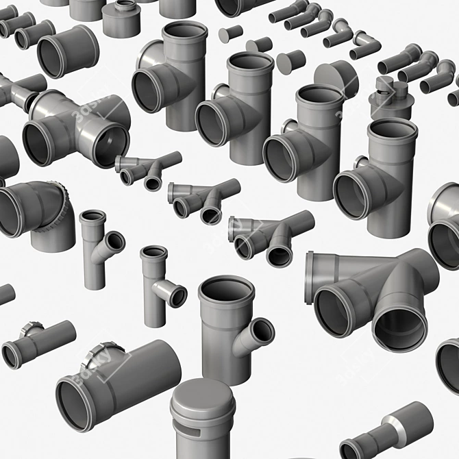 Smooth Geometry Sewer Fittings Set 3D model image 3