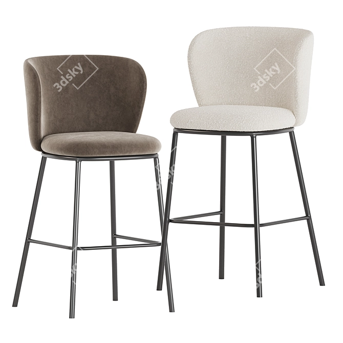 Ciselia Light Grey Fabric Bar Stool 3D model image 1