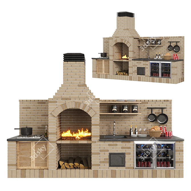 Outdoor Brick Barbecue Set 3D model image 1