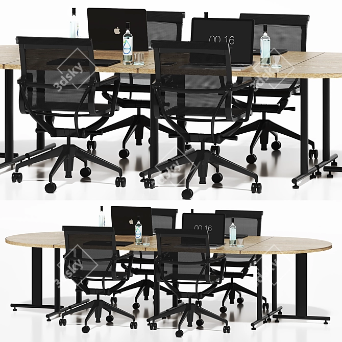 Modern Black Office Table Set 3D model image 1