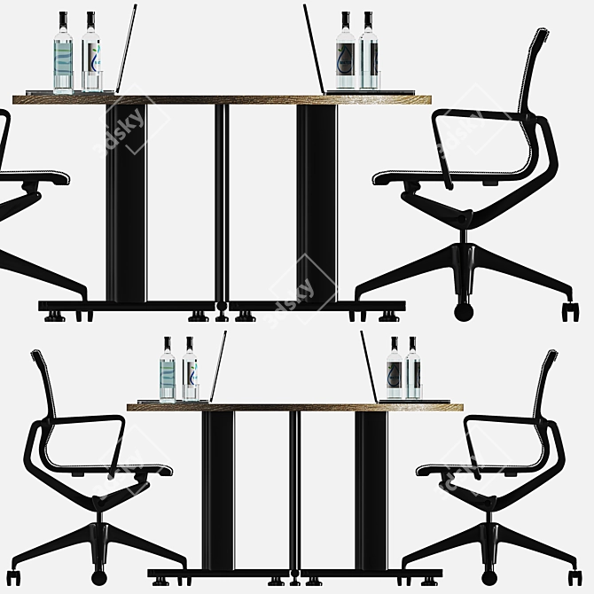 Modern Black Office Table Set 3D model image 5