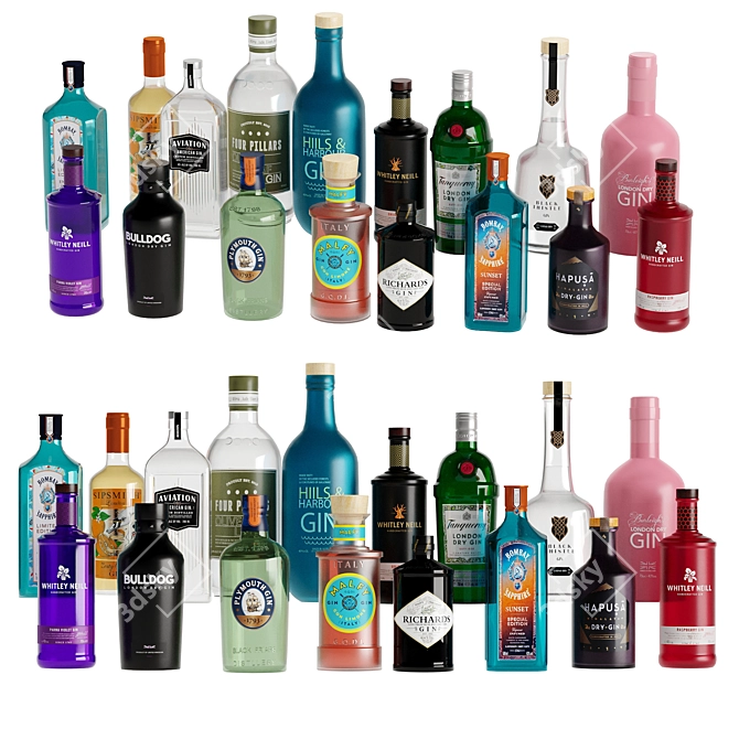 Variety Alcoholic Bottles 40: Gin, Rum, Cognac 3D model image 2