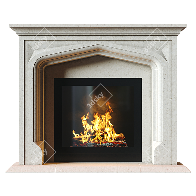 Modern Stone Fireplace with Illuminated Fire 3D model image 1