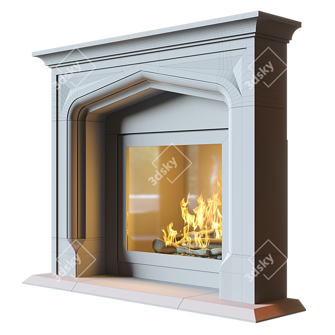 Modern Stone Fireplace with Illuminated Fire 3D model image 6