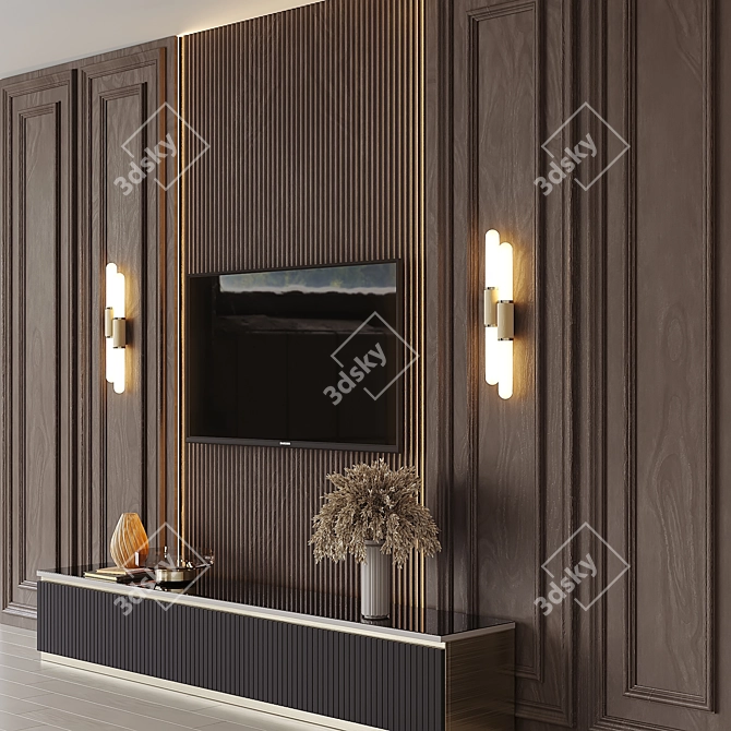 Title: Rustic Wooden TV Wall Shelf 3D model image 2