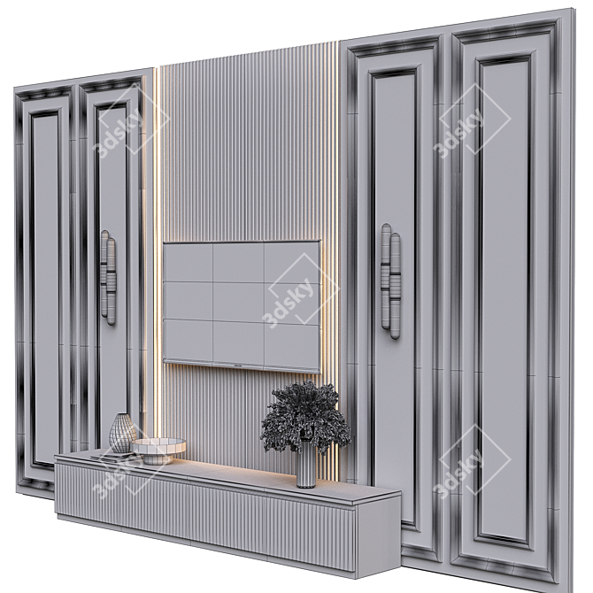 Title: Rustic Wooden TV Wall Shelf 3D model image 3