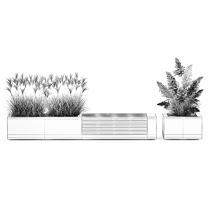 Rustic Bench with Ornamental Grasses 3D model image 7