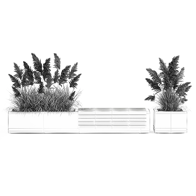 Urban Concrete Bench with Reeds & Pampas Grass 3D model image 7