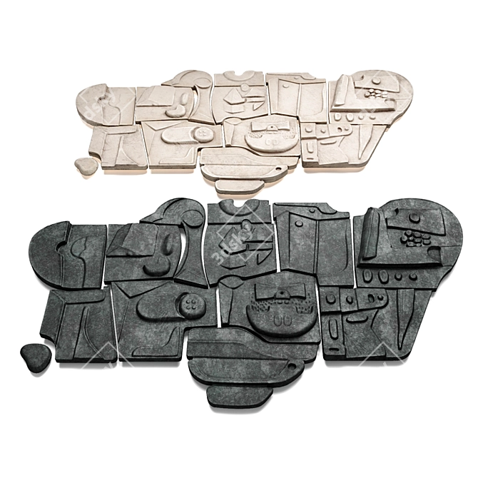 Modern Cubist Relief Panel Art 3D model image 4