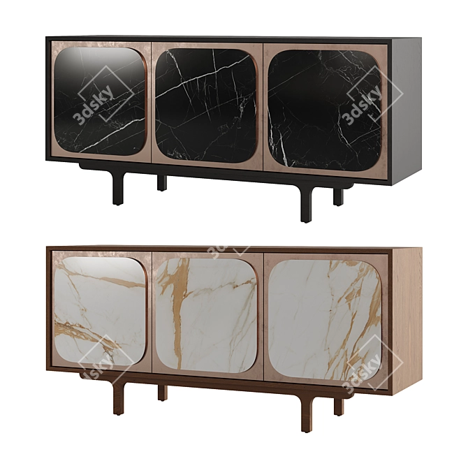 Elegant Wood Glass Sideboard Cabinet 3D model image 2