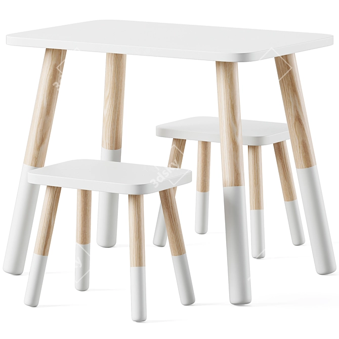 Sklum's Kids Wooden Table Set 3D model image 1
