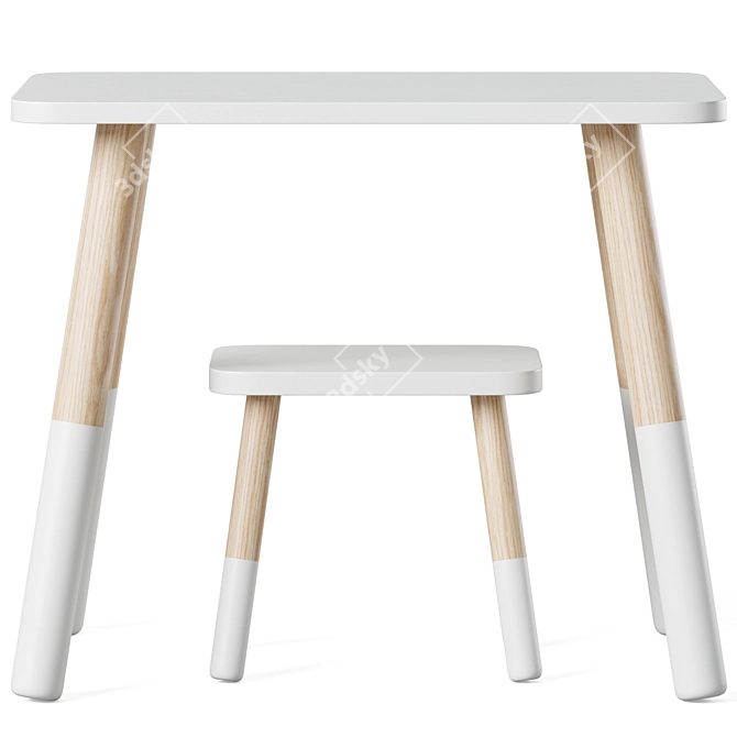 Sklum's Kids Wooden Table Set 3D model image 2