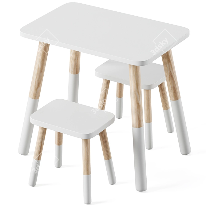 Sklum's Kids Wooden Table Set 3D model image 3