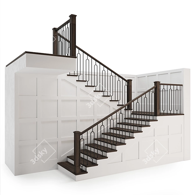 Modern Metal and Wood Staircase 3D model image 1