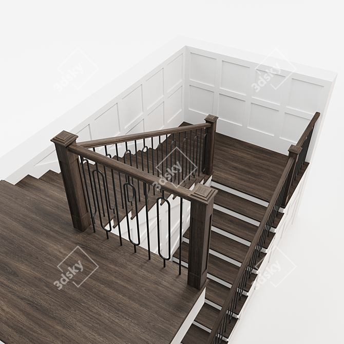 Modern Metal and Wood Staircase 3D model image 4