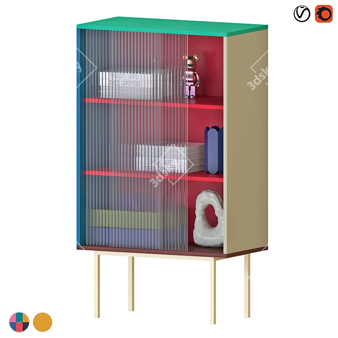 Modern Tall Colorful Cabinet Furniture 3D model image 1