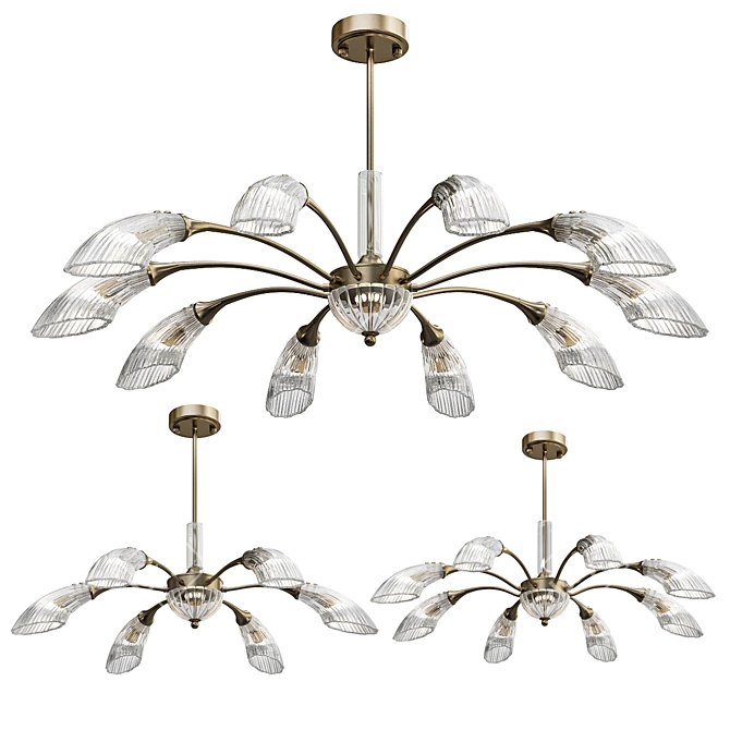 Radiant Glass Leaf Chandelier Set 3D model image 2