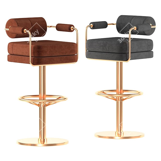 Luxury Mid-Century Brass Bar Chair 3D model image 2