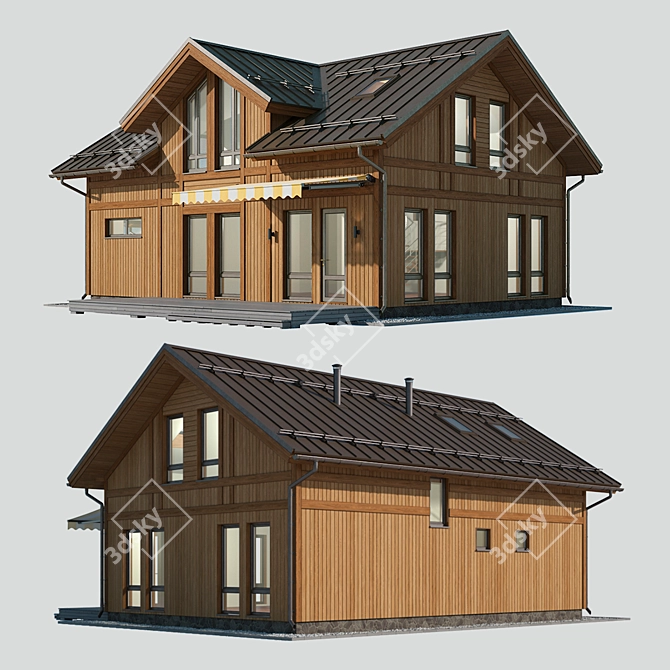 Wooden Cottage with Roof 3D 3D model image 1