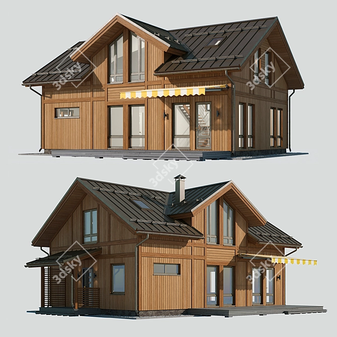 Wooden Cottage with Roof 3D 3D model image 2