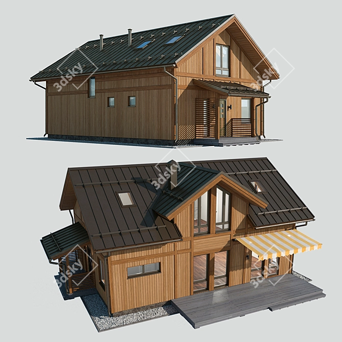 Wooden Cottage with Roof 3D 3D model image 8