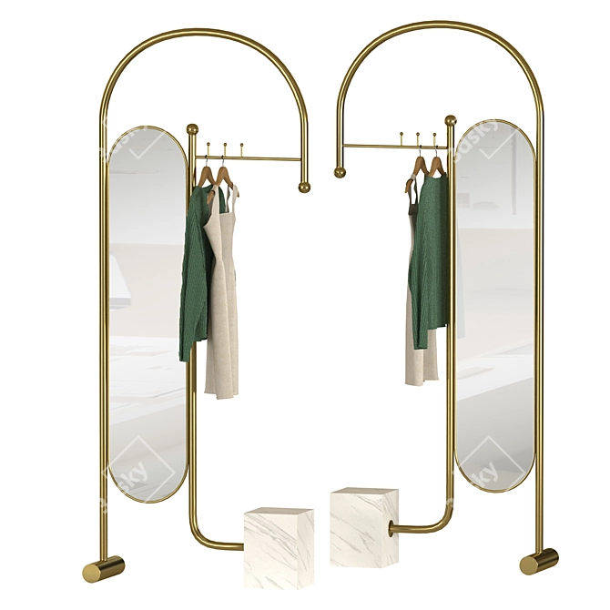 Floor Clothes Rack with Mirror 3D model image 2