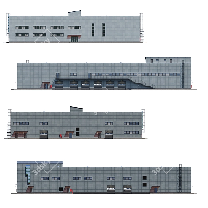 Industrial Building Model V4 3D model image 4