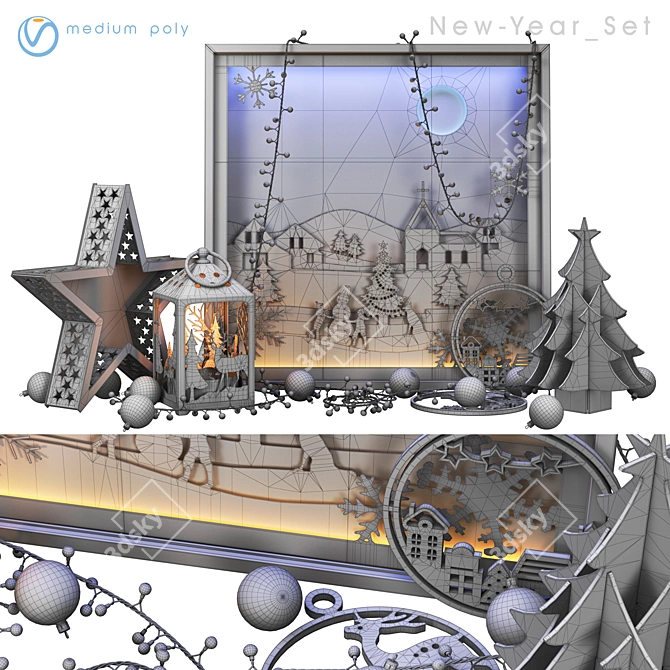 Geometric Holiday Decor Set 3D model image 5