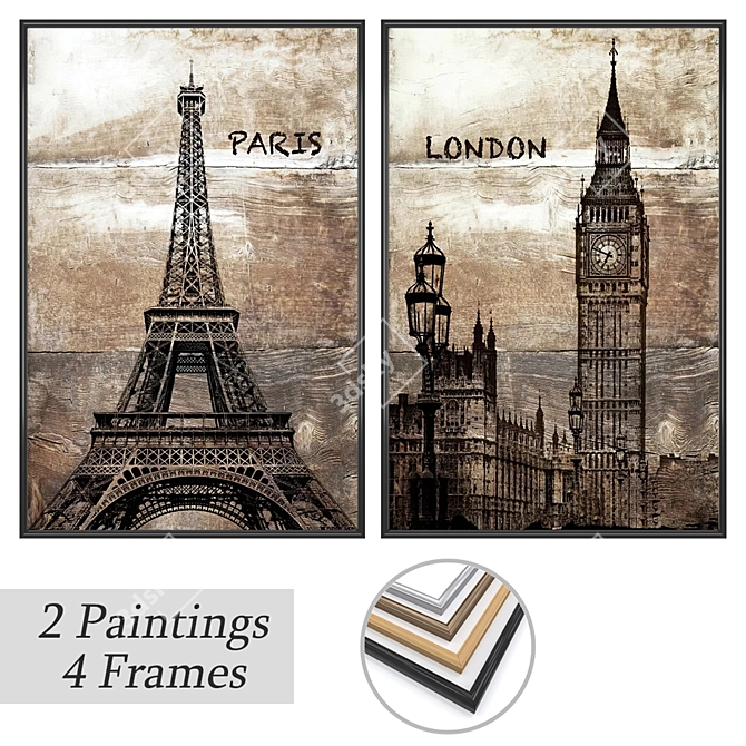 Art Prints and Frames Set 3D model image 1