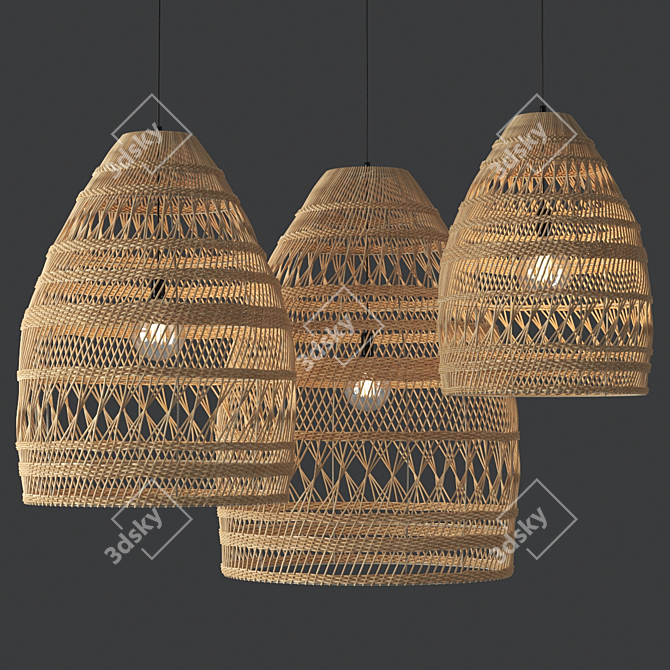 Rattan Cage Pendant Light Cluster 3D model image 1