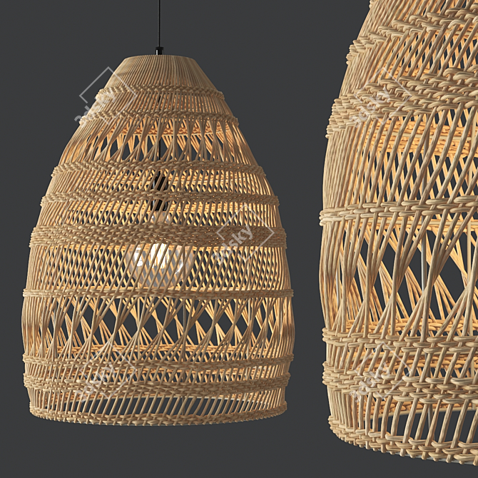 Rattan Cage Pendant Light Cluster 3D model image 5